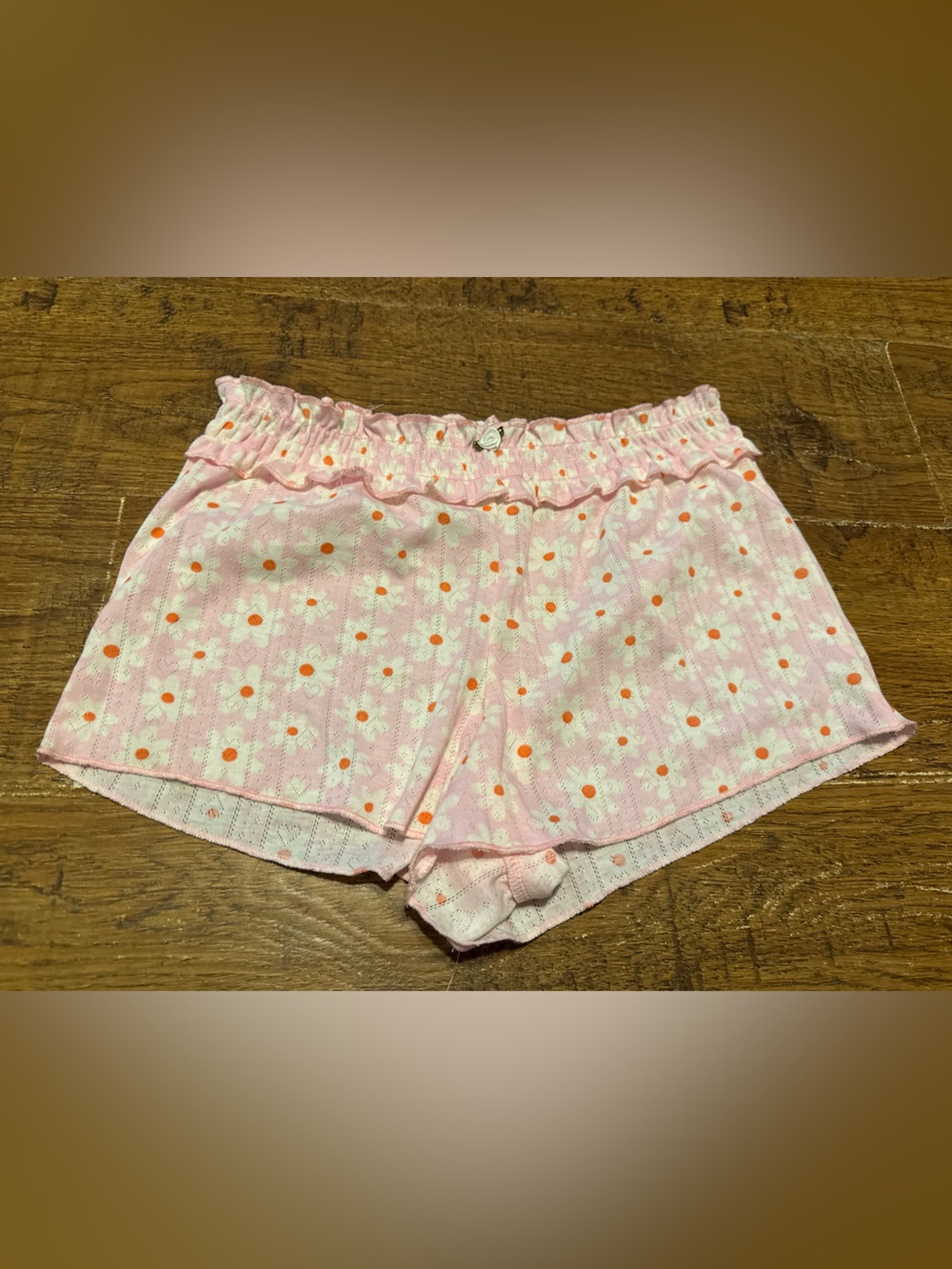 Pink floral pajama shorts with ruffles S new